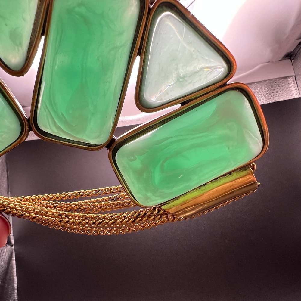 VTG Amrita Singh Statement Necklace Green Gold Chunky Geometric Marbled‎ Resin - Picture 9 of 13